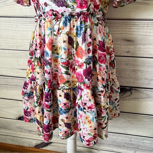 Nordstrom NSR White Multicolor Floral Puff Sleeve Dress - Picture 4 of 10